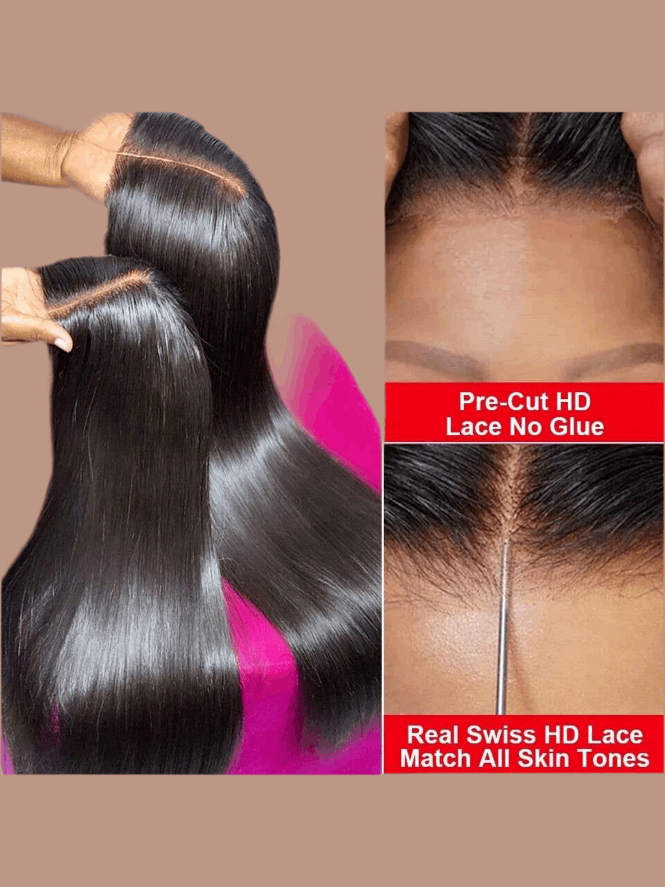 40 50 Inch 250% Density Put on and Go Glueless Wigs 13X4 13X6 HD Transparent Bone Straight Lace Front Wigs Human Hair Pre Plucked Pre Cut All Ready Glueless Ear to Ear Lace Front Wigs Human Hair for Women Wear and Go Glueless Wig for Beginner Human Afford