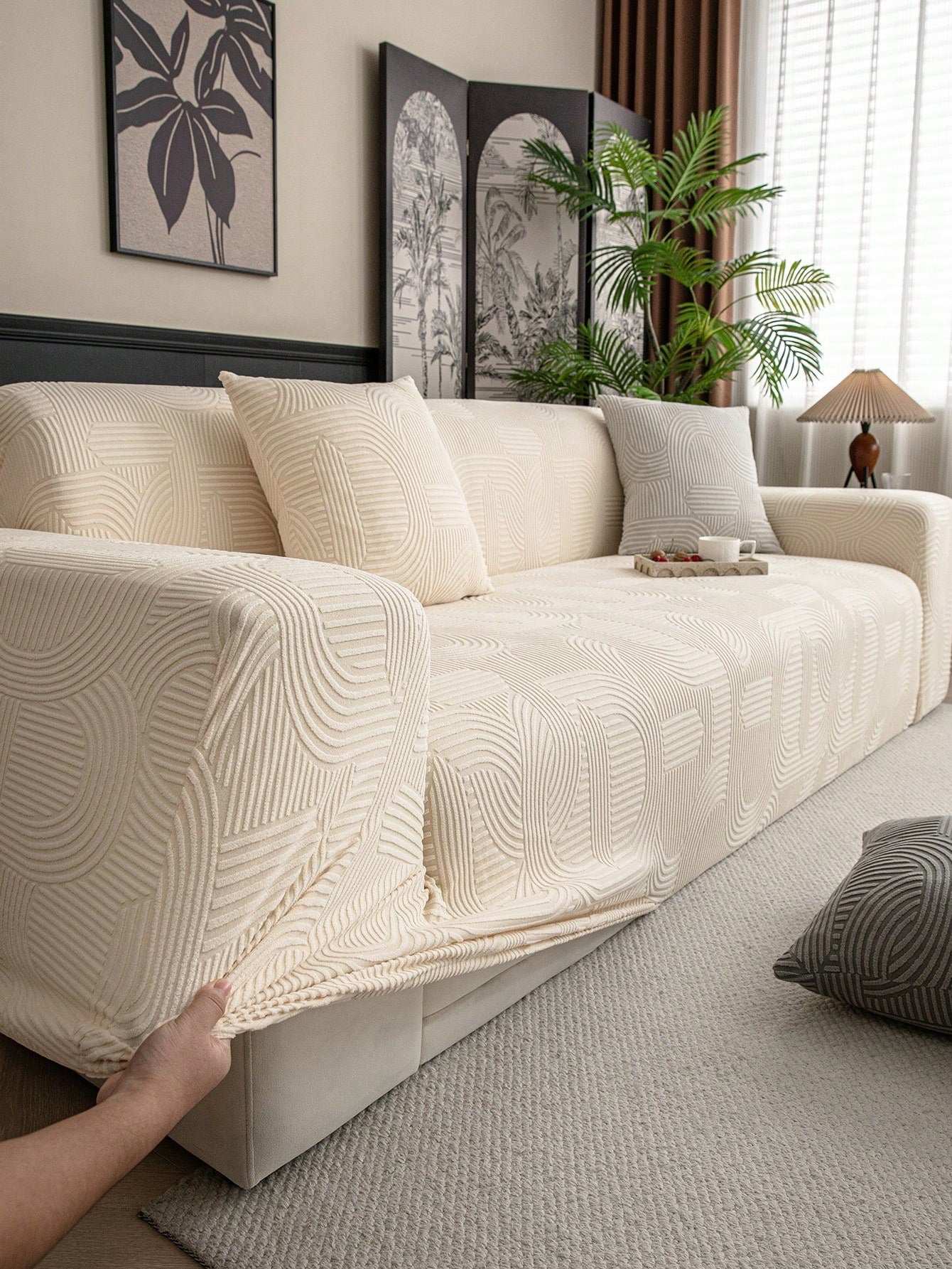 1Pc Solid Color Elastic Sofa Cover, Suitable for Spring, Summer, Autumn, Winter, Pet-Friendly, Anti-Slip, Anti-Dirty, for Living Room, Bedroom, Office, 1-Seat, 2-Seat, 3-Seat, 4-Seat