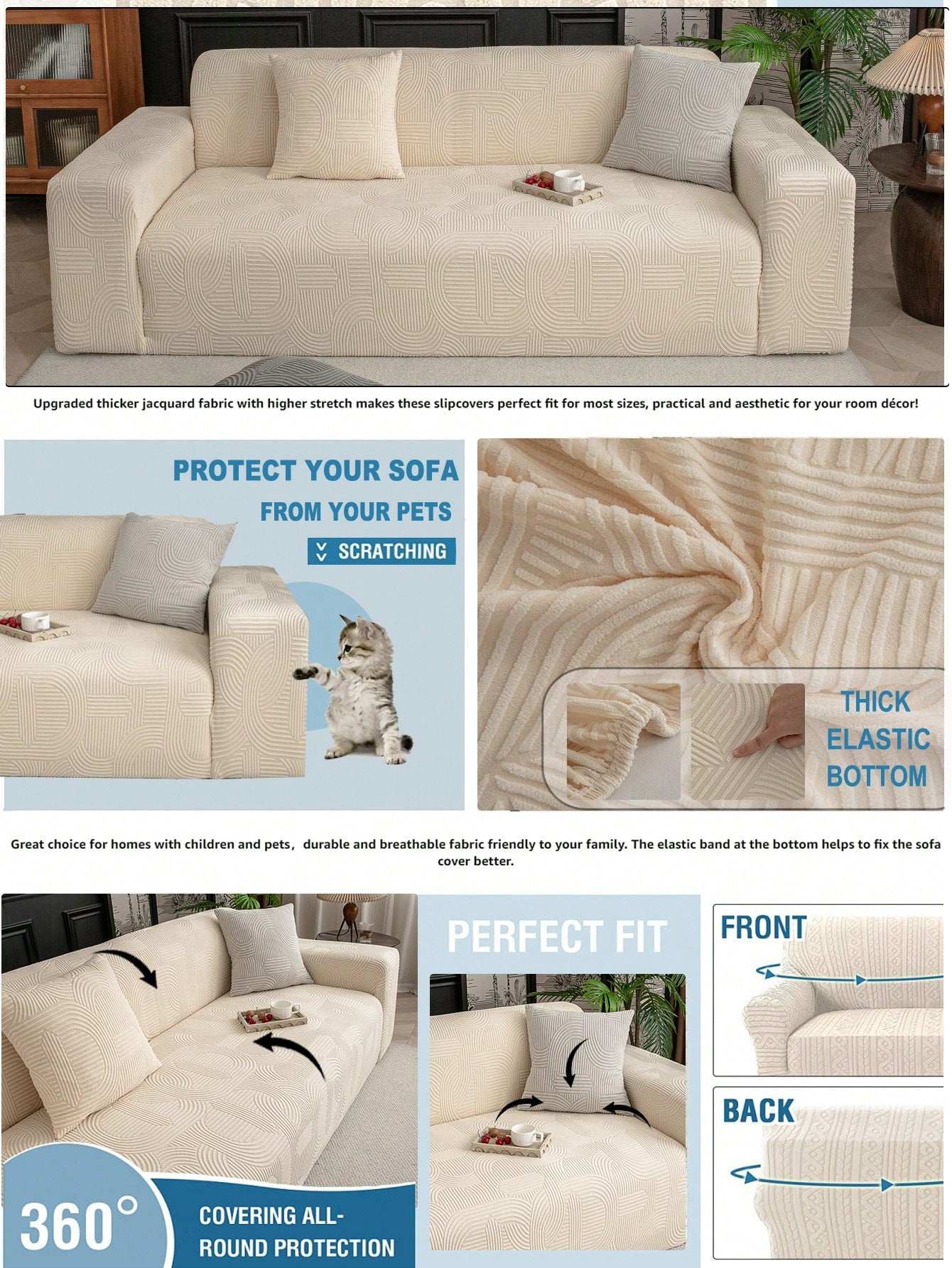 1Pc Solid Color Elastic Sofa Cover, Suitable for Spring, Summer, Autumn, Winter, Pet-Friendly, Anti-Slip, Anti-Dirty, for Living Room, Bedroom, Office, 1-Seat, 2-Seat, 3-Seat, 4-Seat