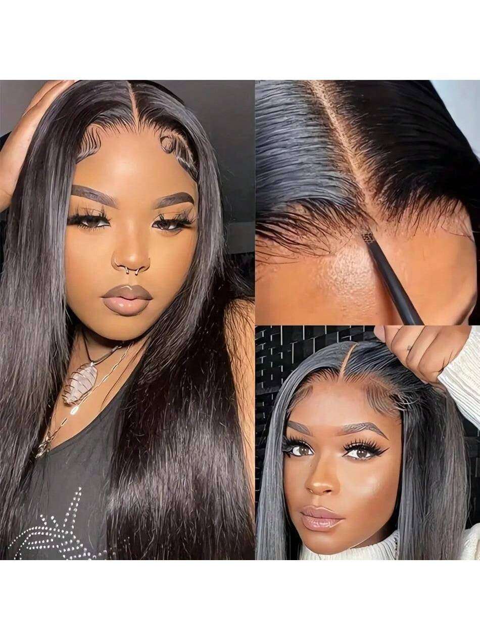 40 50 Inch 250% Density Put on and Go Glueless Wigs 13X4 13X6 HD Transparent Bone Straight Lace Front Wigs Human Hair Pre Plucked Pre Cut All Ready Glueless Ear to Ear Lace Front Wigs Human Hair for Women Wear and Go Glueless Wig for Beginner Human Affordable Wear & Go Wigs