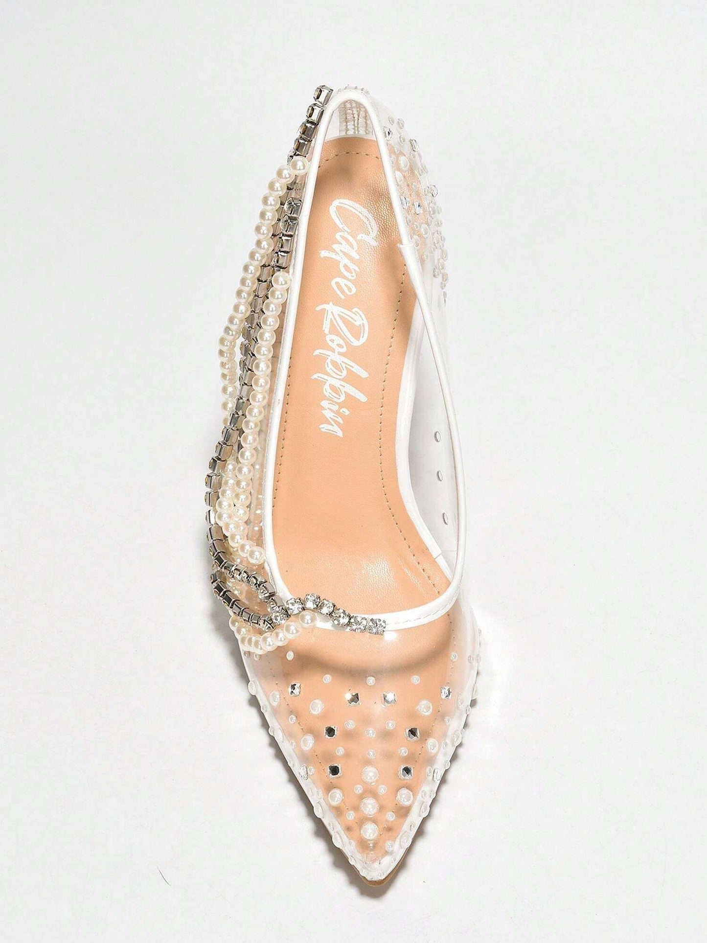 Cape Robbin Women'S Rhinestone Metallic Transparent Heel - Single Pointy Toe Clear, Metallic/Holo Pumps High Heel for Special Events