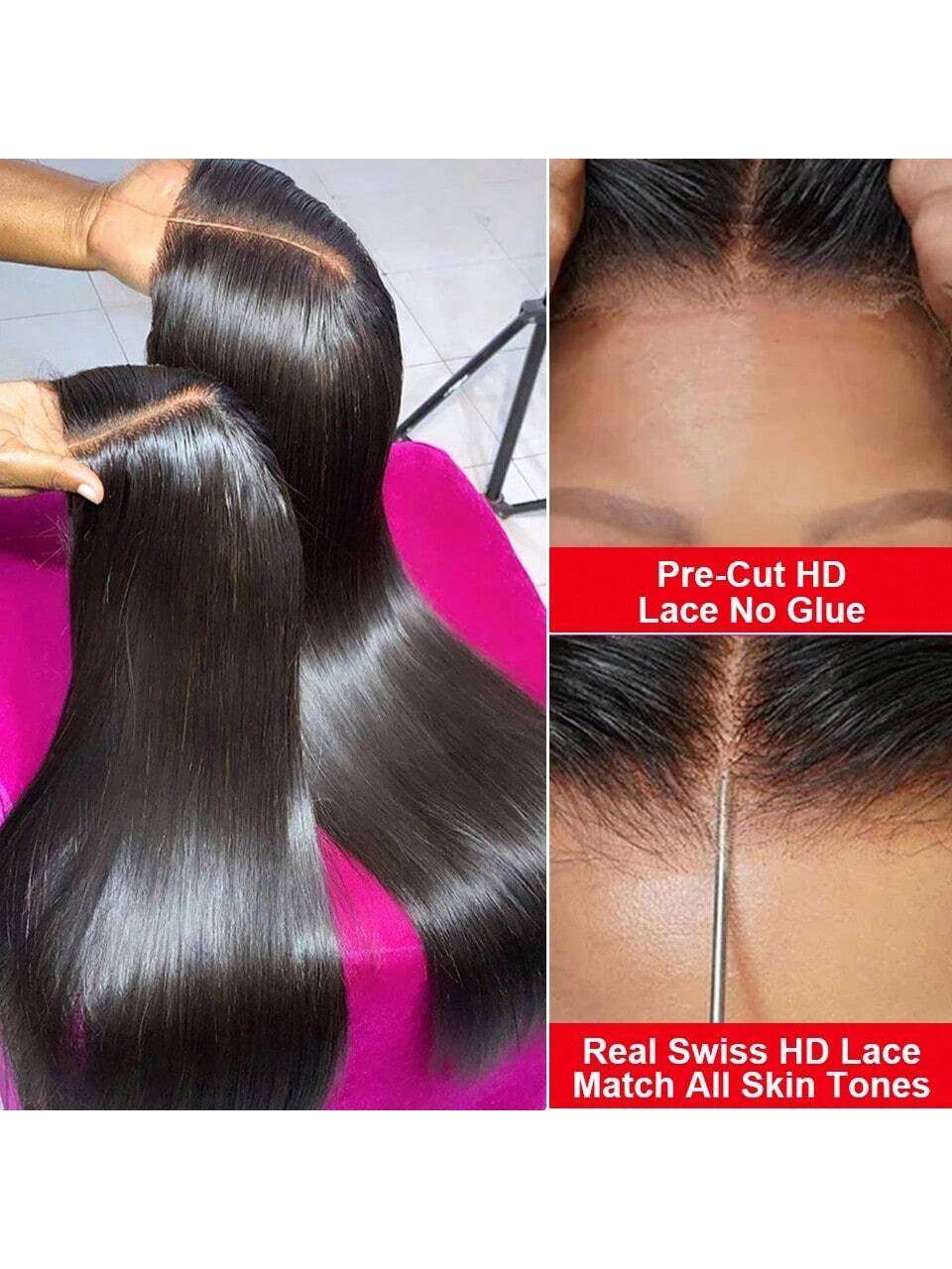 40 50 Inch 250% Density Put on and Go Glueless Wigs 13X4 13X6 HD Transparent Bone Straight Lace Front Wigs Human Hair Pre Plucked Pre Cut All Ready Glueless Ear to Ear Lace Front Wigs Human Hair for Women Wear and Go Glueless Wig for Beginner Human Affordable Wear & Go Wigs