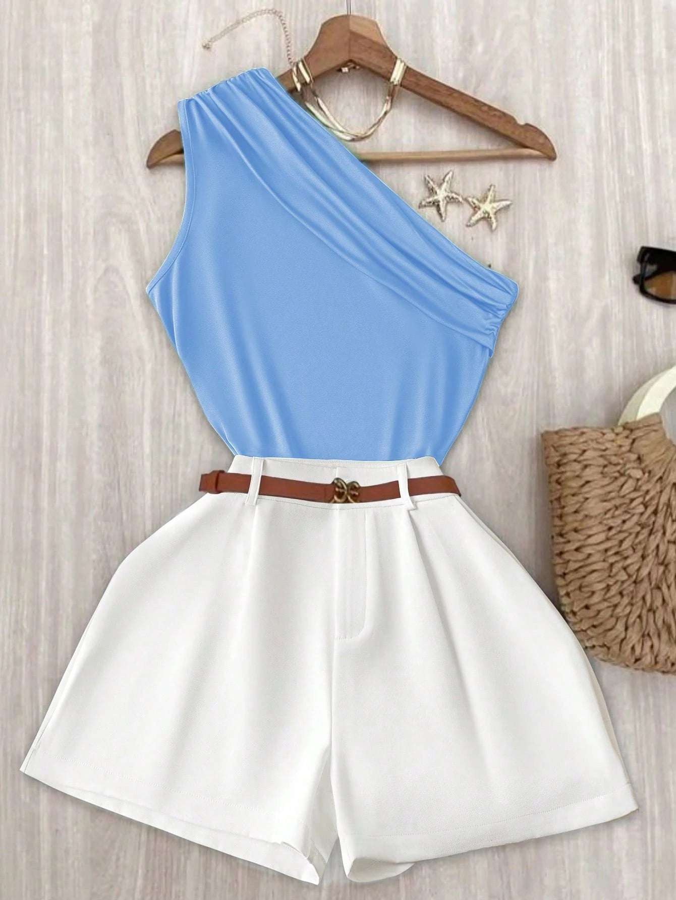 INAWLY Women'S Casual Plain Ruched Camisole and Shorts 2 Piece Set