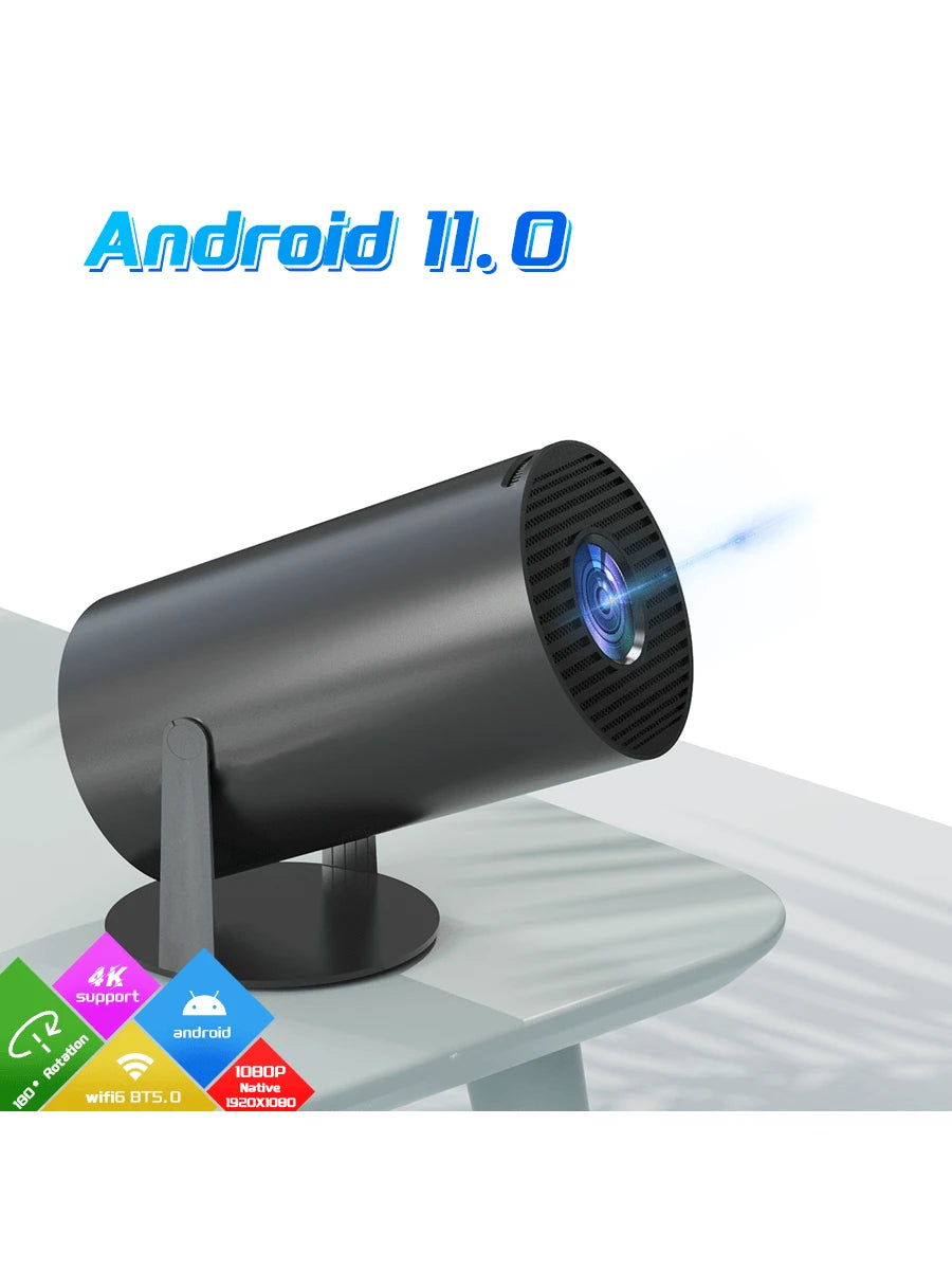 Office Projector with Android System and 4K High Definition, Home Intelligent High-Definition Projector, Portable Projector, Supporting 1080P Full High Definition, Equipped with Wireless Screen Projection and Automatic Keystone Correction Functions, Outdoor Projector That Can Rotate 180°, Capable of Connecting to Wifi and Bluetooth, and Able to Be Connected to Mobile Phones, Computers and so On.