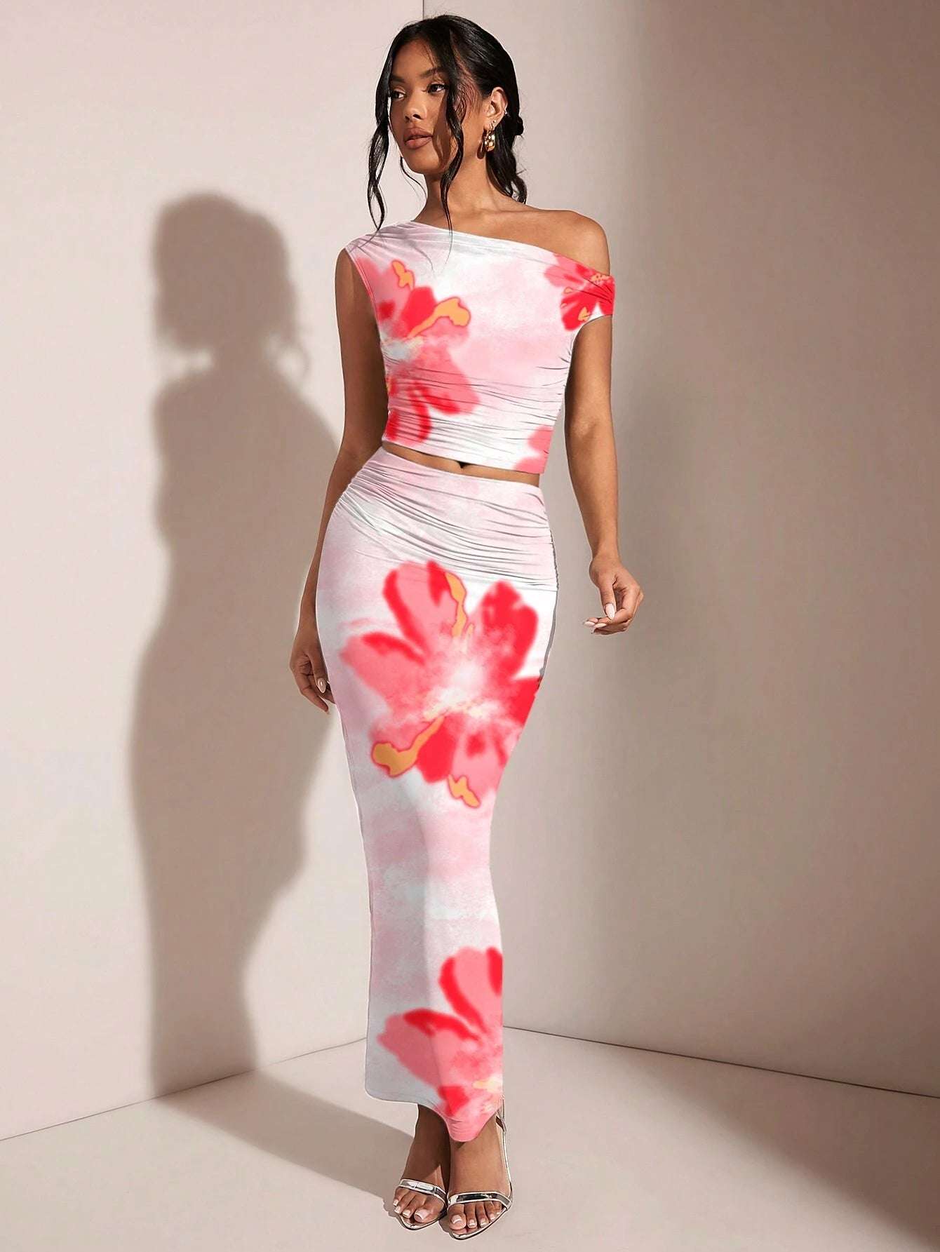 BAE Women'S Asymmetric Ruched Slim Fit Suit, Suitable for Summer