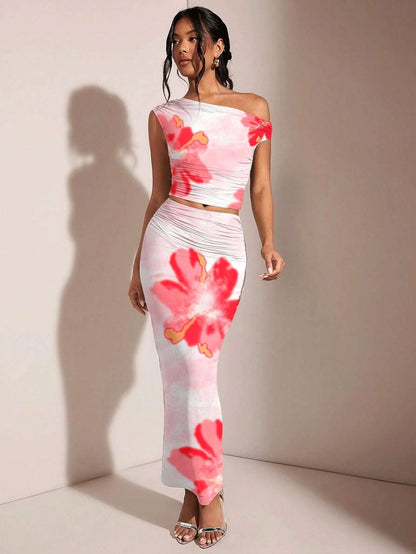 BAE Women'S Asymmetric Ruched Slim Fit Suit, Suitable for Summer