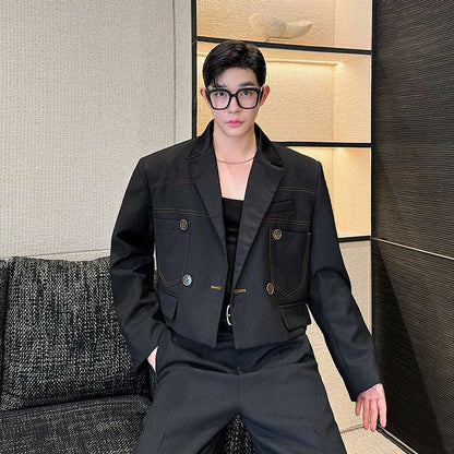 Open Line Contrast Color And Versatile Short Suit Coat