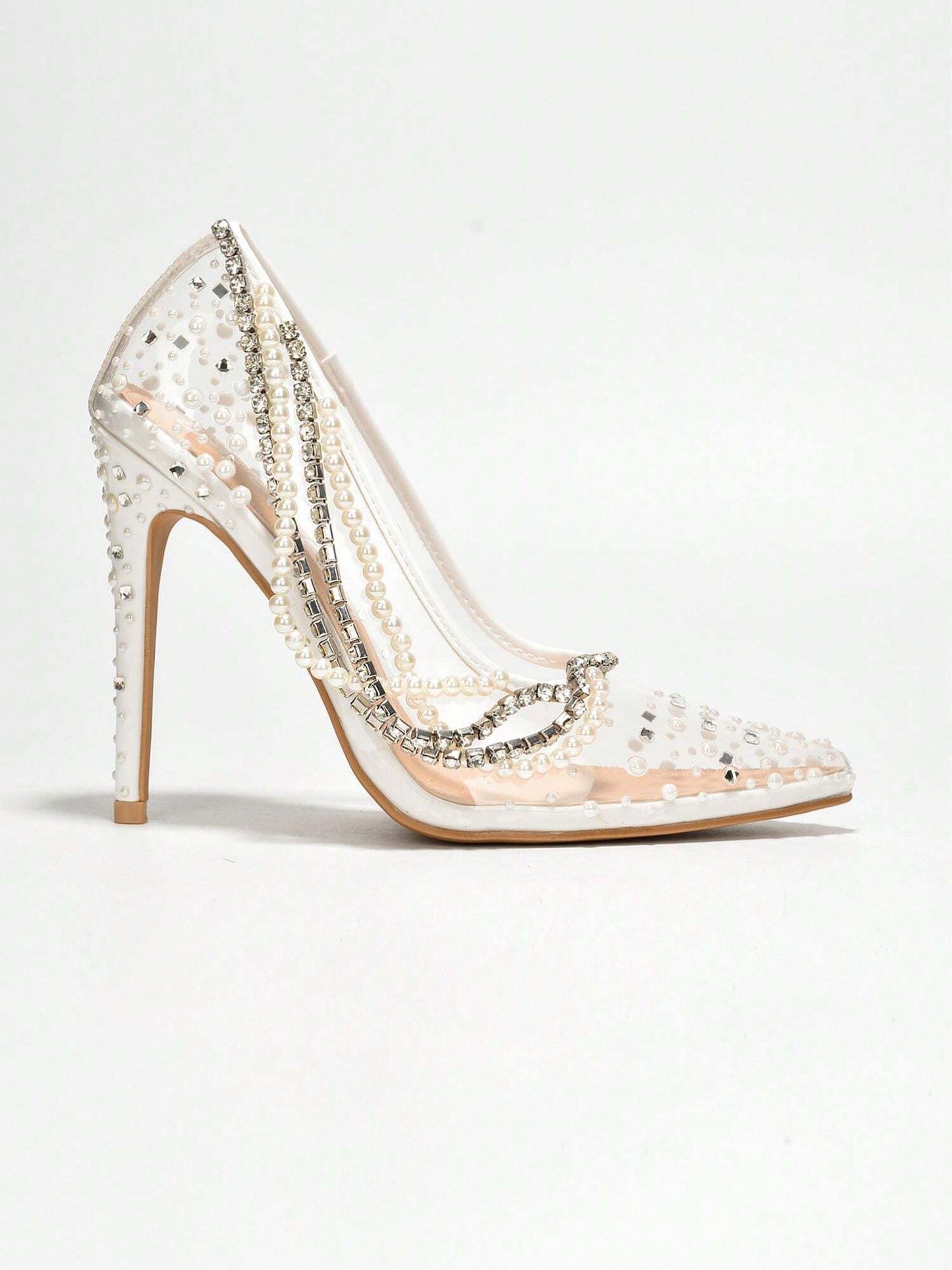 Cape Robbin Women'S Rhinestone Metallic Transparent Heel - Single Pointy Toe Clear, Metallic/Holo Pumps High Heel for Special Events