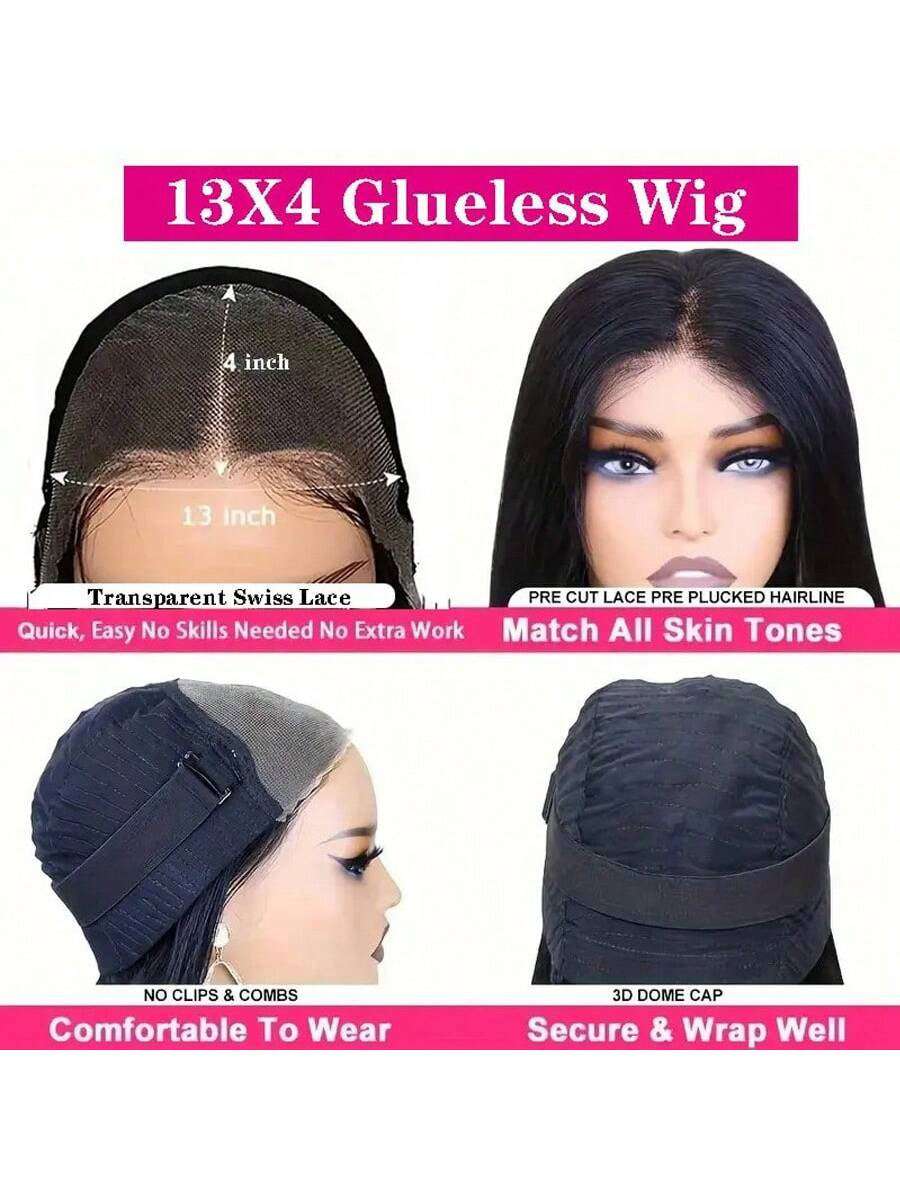 40 50 Inch 250% Density Put on and Go Glueless Wigs 13X4 13X6 HD Transparent Bone Straight Lace Front Wigs Human Hair Pre Plucked Pre Cut All Ready Glueless Ear to Ear Lace Front Wigs Human Hair for Women Wear and Go Glueless Wig for Beginner Human Affordable Wear & Go Wigs