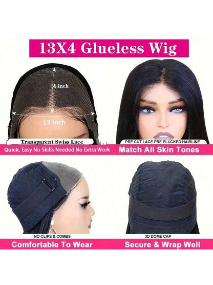 40 50 Inch 250% Density Put on and Go Glueless Wigs 13X4 13X6 HD Transparent Bone Straight Lace Front Wigs Human Hair Pre Plucked Pre Cut All Ready Glueless Ear to Ear Lace Front Wigs Human Hair for Women Wear and Go Glueless Wig for Beginner Human Affordable Wear & Go Wigs