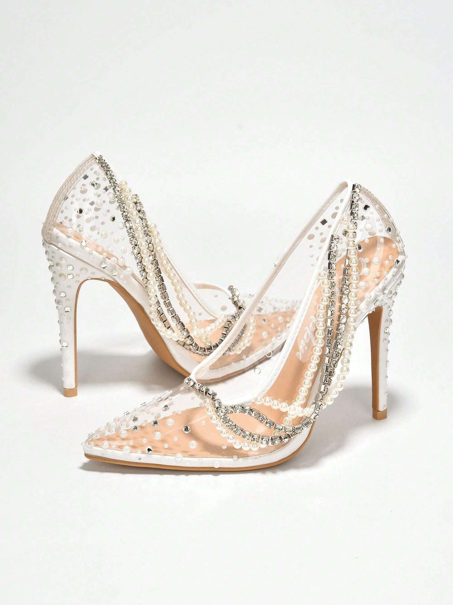 Cape Robbin Women'S Rhinestone Metallic Transparent Heel - Single Pointy Toe Clear, Metallic/Holo Pumps High Heel for Special Events