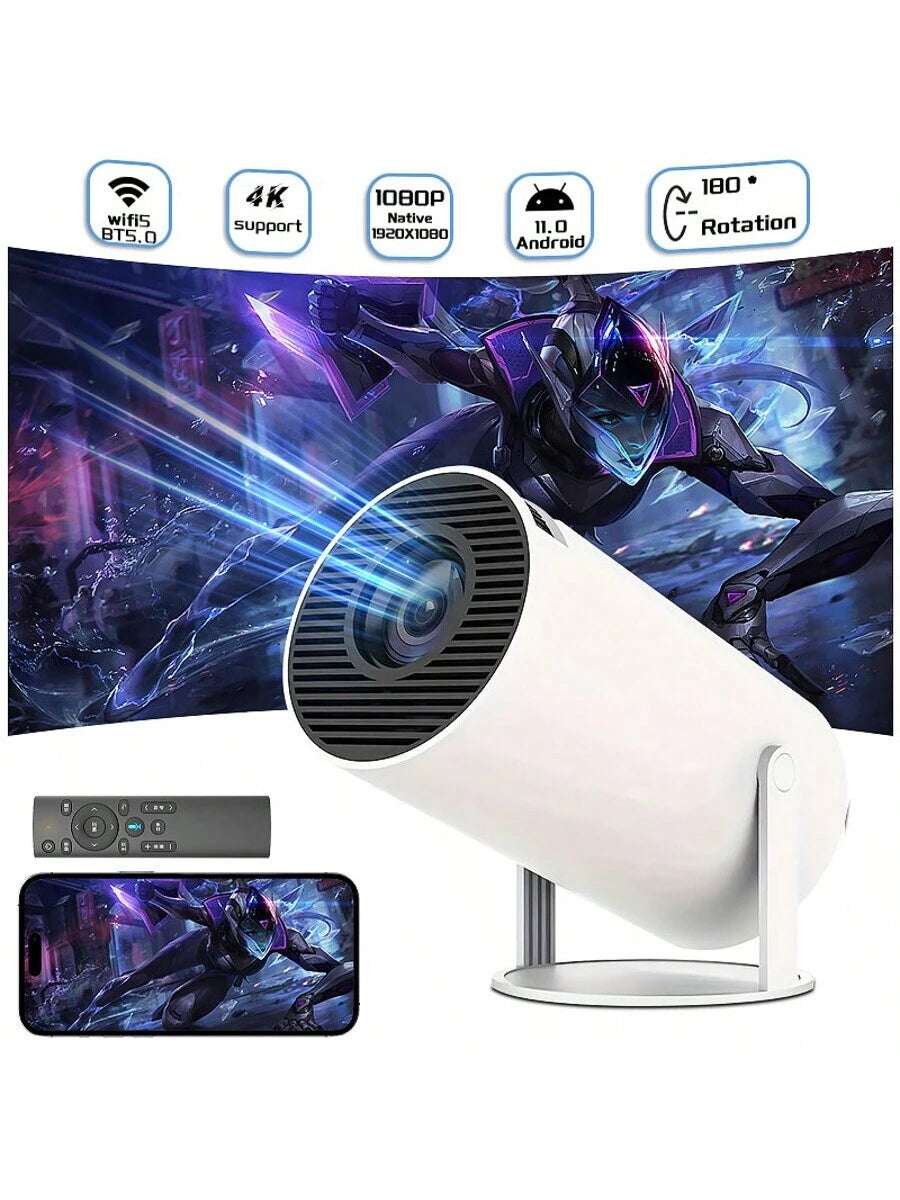 Office Projector with Android System and 4K High Definition, Home Intelligent High-Definition Projector, Portable Projector, Supporting 1080P Full High Definition, Equipped with Wireless Screen Projection and Automatic Keystone Correction Functions, Outdoor Projector That Can Rotate 180°, Capable of Connecting to Wifi and Bluetooth, and Able to Be Connected to Mobile Phones, Computers and so On.