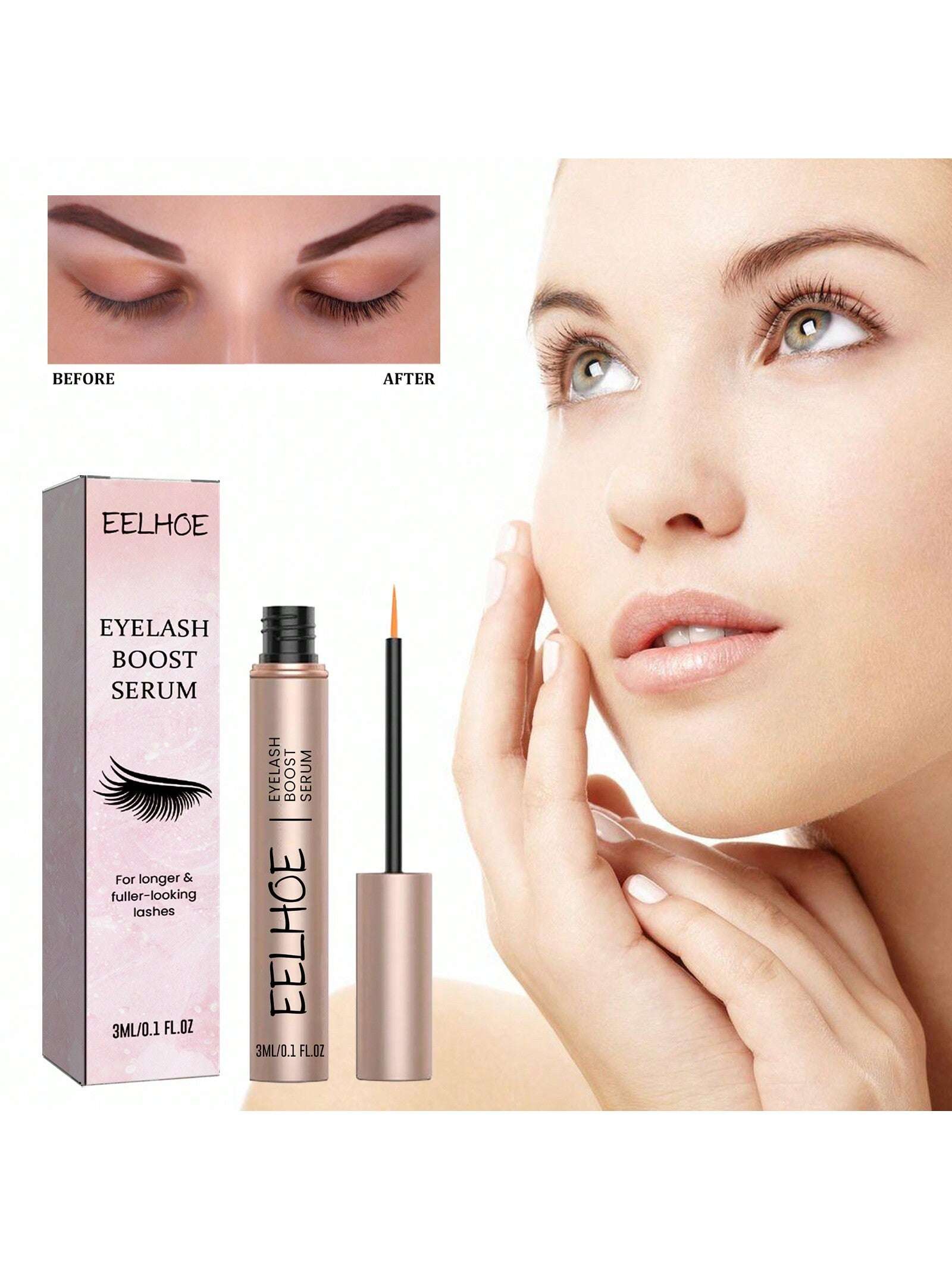 EELHOE Eyelash Growth Serum - Promotes Eyelash Growth, Helps Create Thicker, Longer, Darker Eyelashes and Brows,Mascara Natural Length, Jet-Black Thick Curl Lashes, Waterproof and Non-Smudge-Free Long-Lasting Mascara