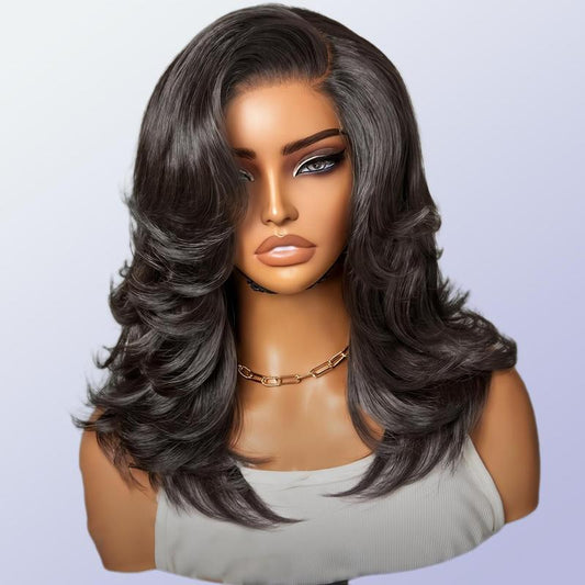 Menglle Hair Short Glueless Transparent Lace Front Human Hair Shoulder Length Wavy Bob Wig Pre-Layered Cut Honey Blonde Highlight / Natural Black / Brow 2025 Mother'S Day
