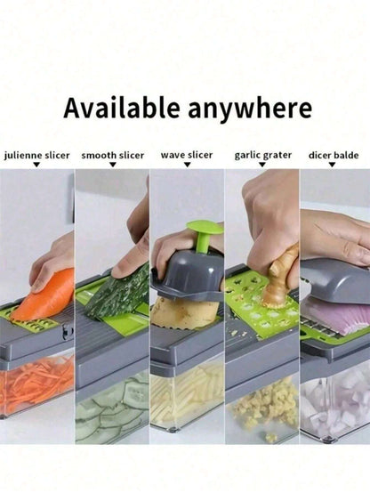 16Pcs/Set, Vegetable Chopper, Multifunctional Fruit Slicer, Manual Food Grater, Vegetable Slicer, Cutter with Container, Onion Mincer Chopper, Household Potato Shredder, Kitchen Stuff, Kitchen Gadgets, Dorm Essentials