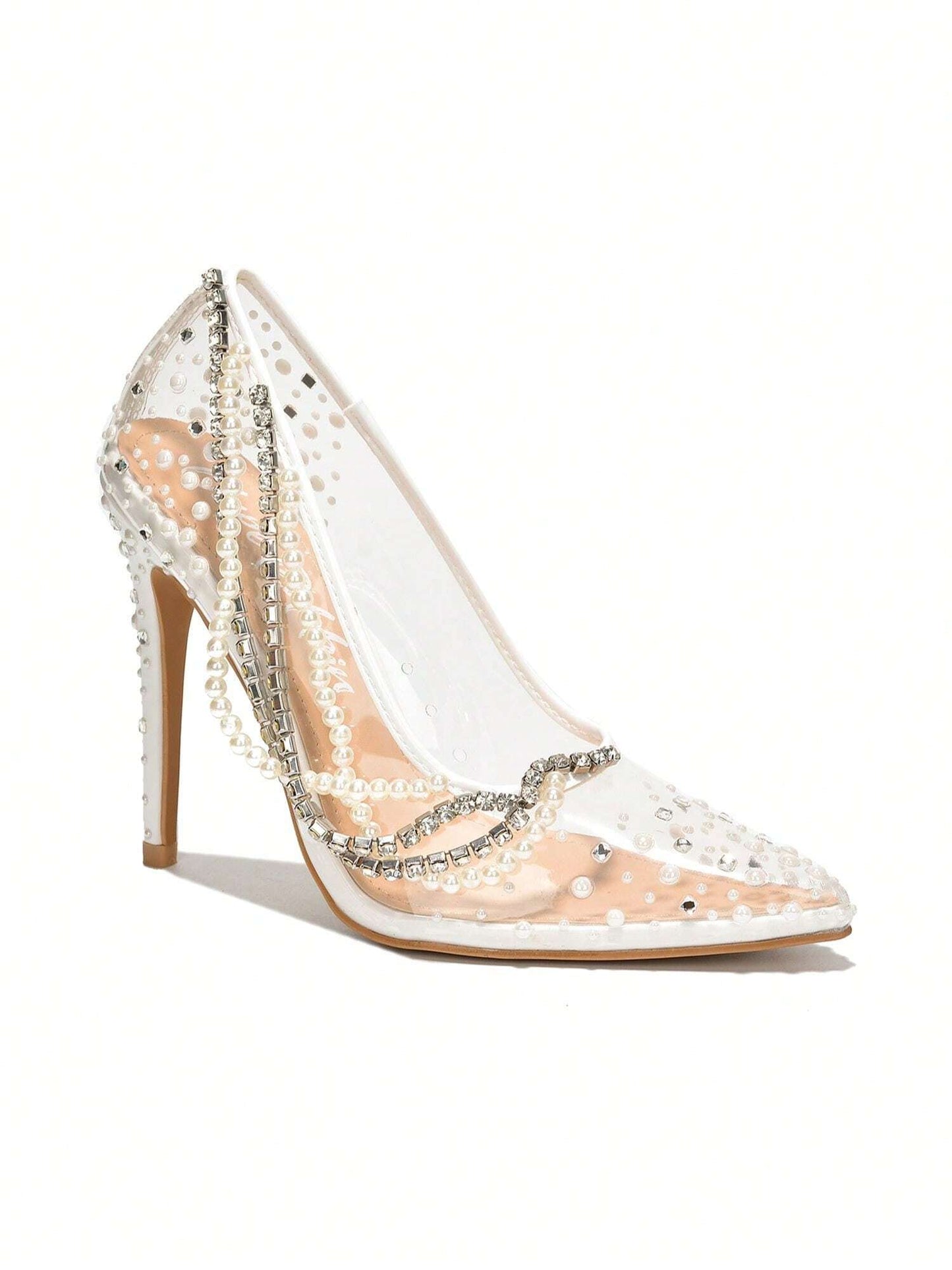 Cape Robbin Women'S Rhinestone Metallic Transparent Heel - Single Pointy Toe Clear, Metallic/Holo Pumps High Heel for Special Events